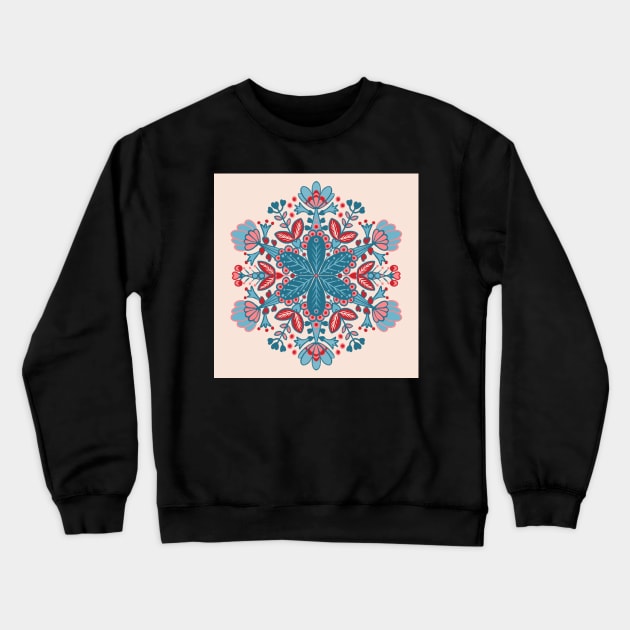 Blue, Pink and Red Mandala Snowflake Pattern Crewneck Sweatshirt by NattyDesigns